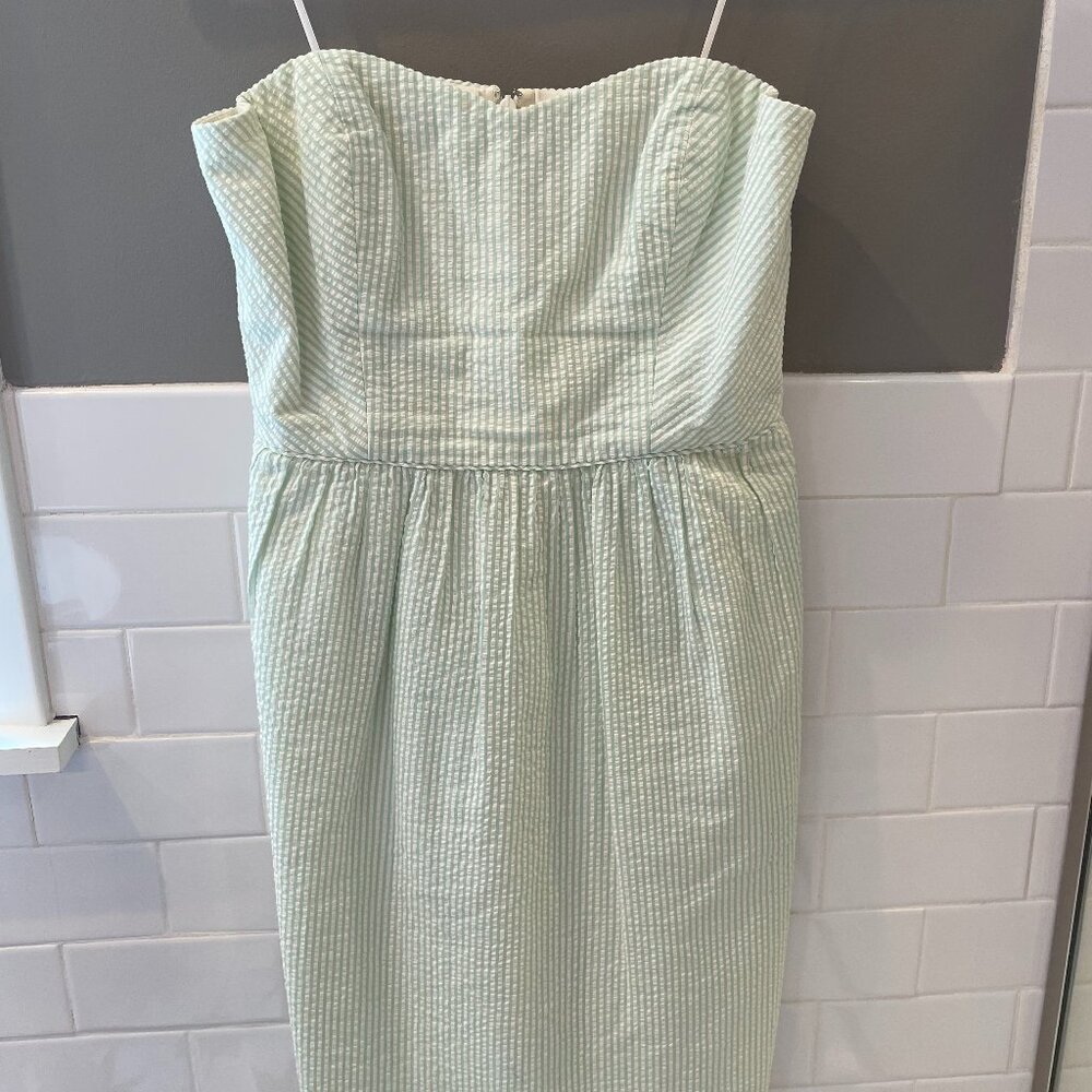 J. Crew Mint Seersucker Sweetheart Strapless Dress with Pockets | 4